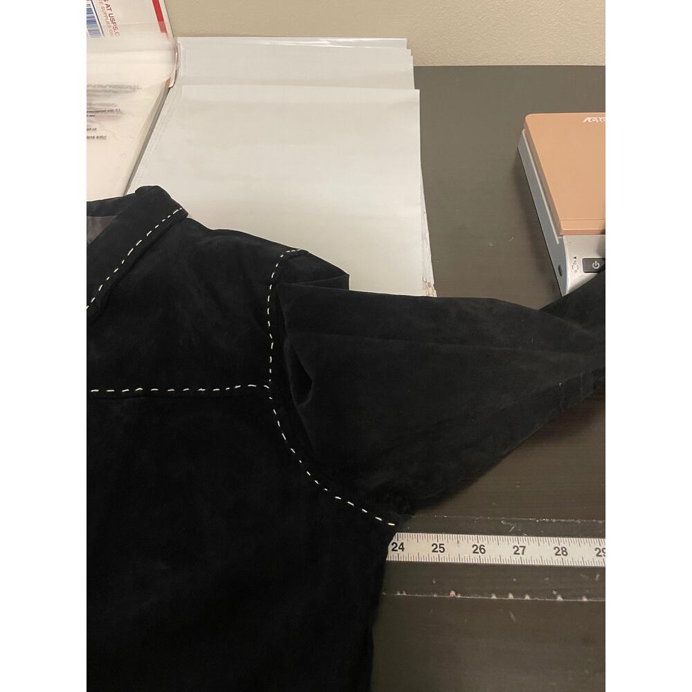 Denim & Co Jacket Womens Large Black Leather Button Front Contrast Stitch READ - Picture 5 of 7